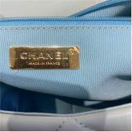 Large Chanel 19 Flap Bag Goatskin/Lambskin Light Blue High