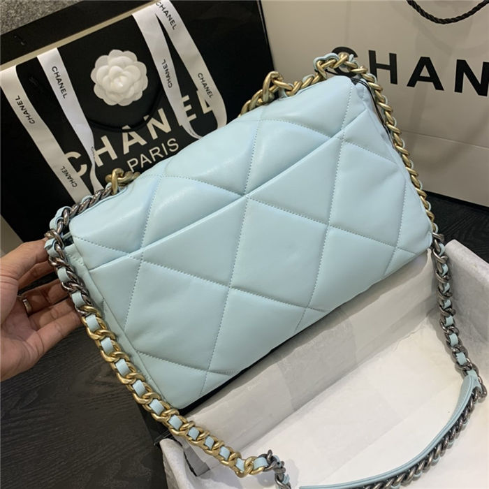 Large Chanel 19 Flap Bag Goatskin/Lambskin Light Blue High