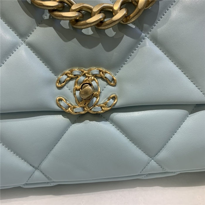 Large Chanel 19 Flap Bag Goatskin/Lambskin Light Blue High