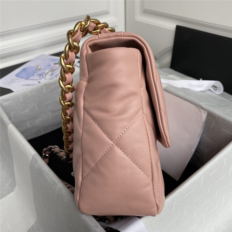 Large Chanel 19 Flap Bag Goatskin/Lambskin Nude Pink High