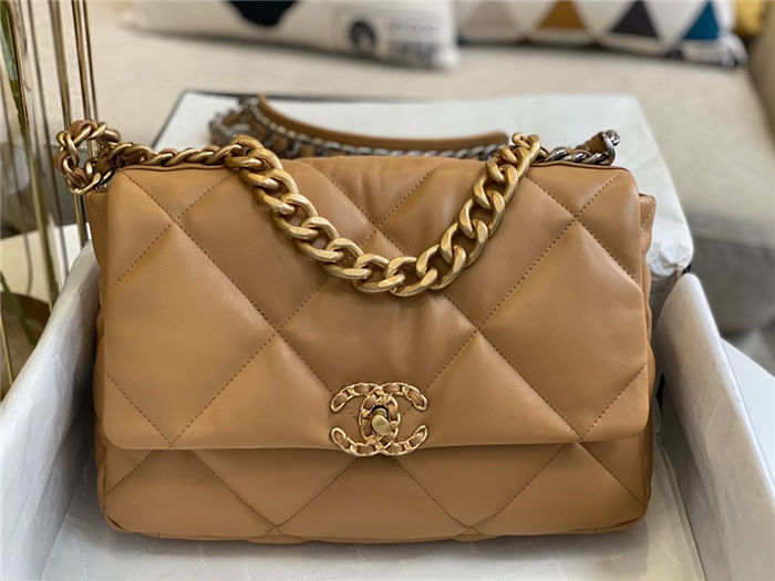 Large Chanel 19 Flap Bag Goatskin/Lambskin Camel High