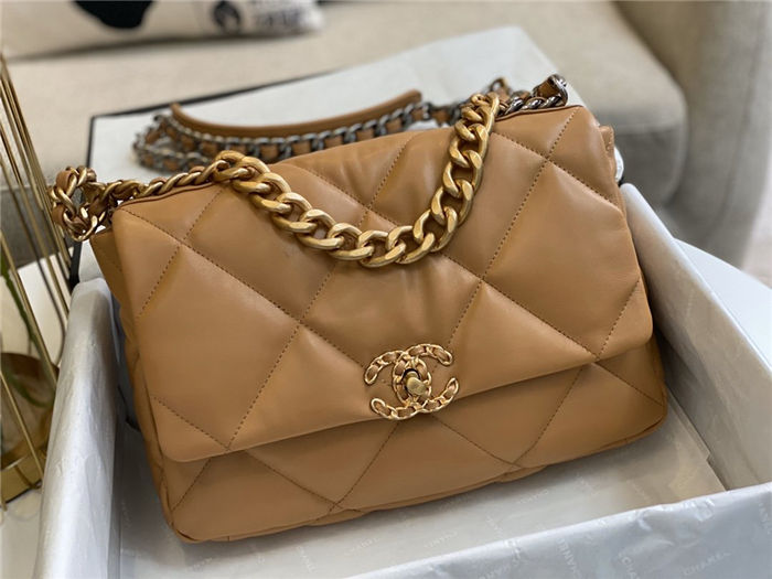 Large Chanel 19 Flap Bag Goatskin/Lambskin Camel High