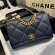 Maxi Chanel 19 Flap Bag Goatskin/Lambskin Navy High