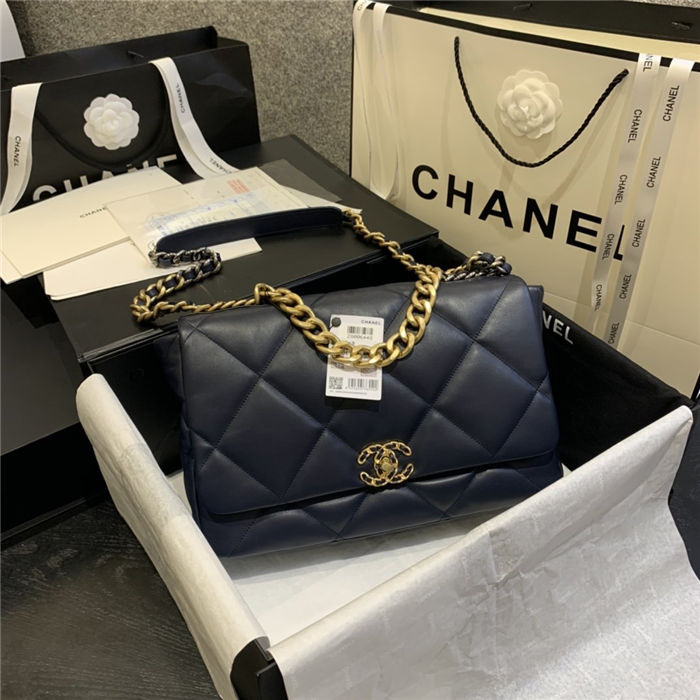 Maxi Chanel 19 Flap Bag Goatskin/Lambskin Navy High