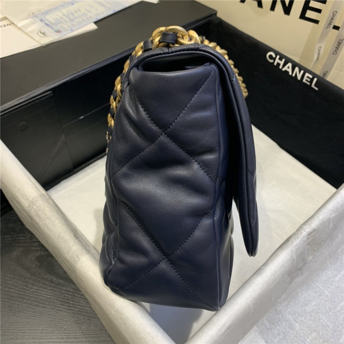 Maxi Chanel 19 Flap Bag Goatskin/Lambskin Navy High