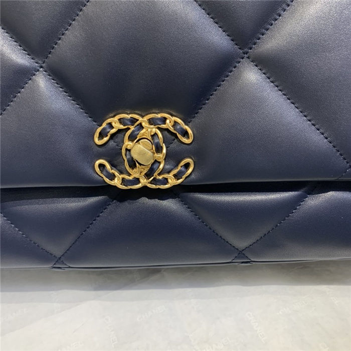 Maxi Chanel 19 Flap Bag Goatskin/Lambskin Navy High