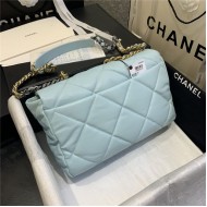 Maxi Chanel 19 Flap Bag Goatskin/Lambskin Light Blue High