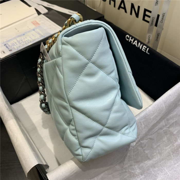 Maxi Chanel 19 Flap Bag Goatskin/Lambskin Light Blue High