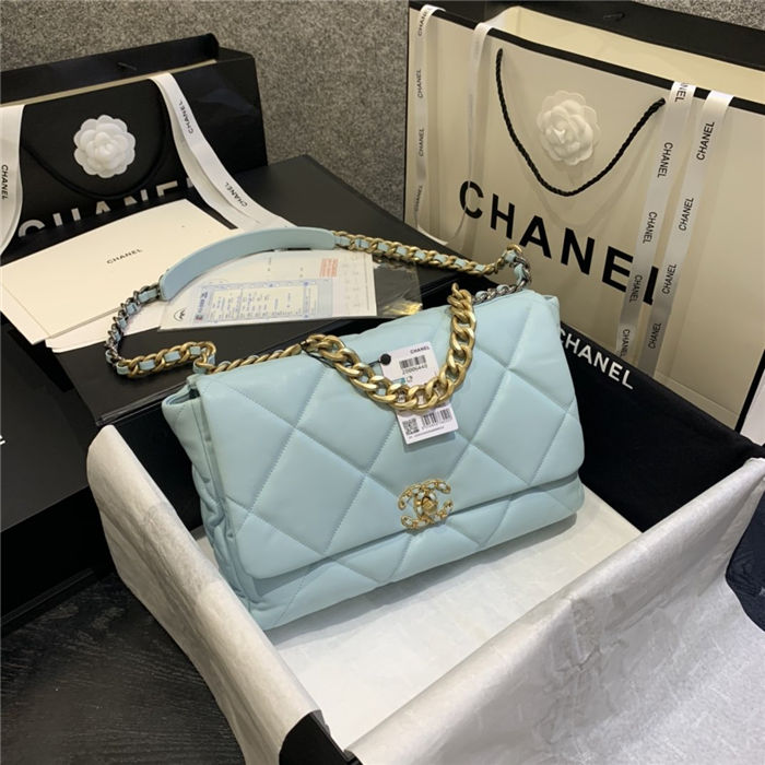 Maxi Chanel 19 Flap Bag Goatskin/Lambskin Light Blue High