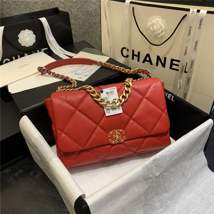 Maxi Chanel 19 Flap Bag Goatskin/Lambskin Red High