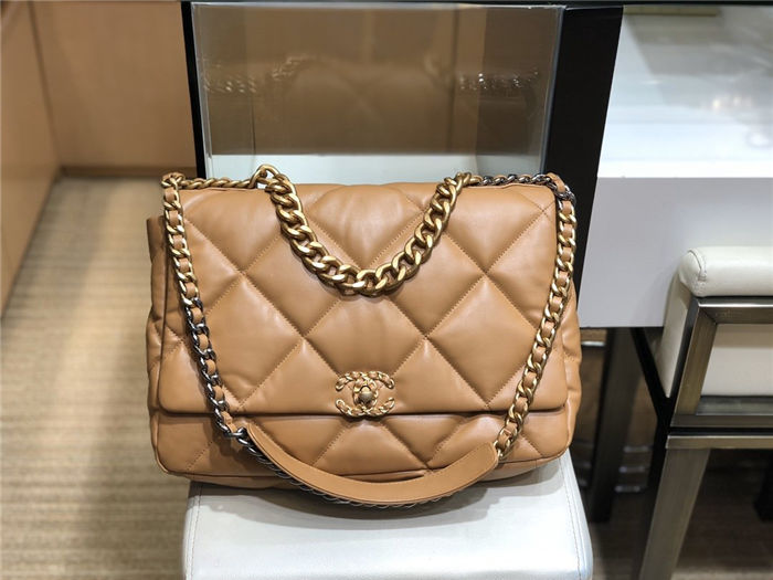 Maxi Chanel 19 Flap Bag Goatskin/Lambskin Camel High