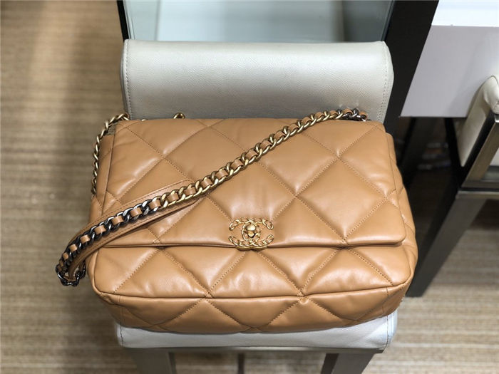 Maxi Chanel 19 Flap Bag Goatskin/Lambskin Camel High