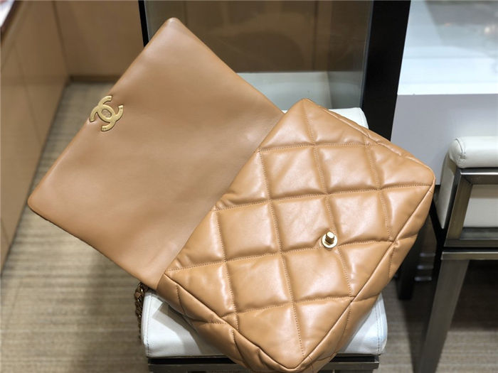 Maxi Chanel 19 Flap Bag Goatskin/Lambskin Camel High