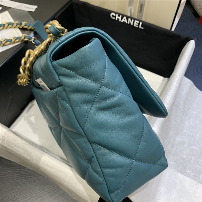 Maxi Chanel 19 Flap Bag Goatskin/Lambskin Ocean Blue High