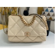 Maxi Chanel 19 Flap Bag Goatskin/Lambskin Beige High