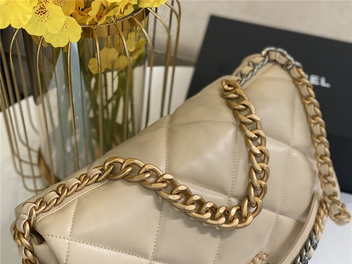 Maxi Chanel 19 Flap Bag Goatskin/Lambskin Beige High