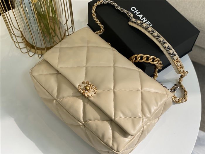 Maxi Chanel 19 Flap Bag Goatskin/Lambskin Beige High