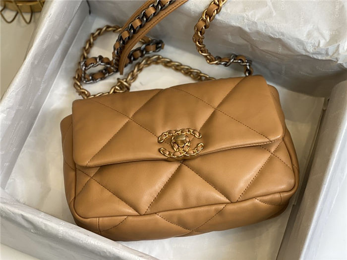 Chanel 19 Flap Bag Goatskin/Lambskin Camel High