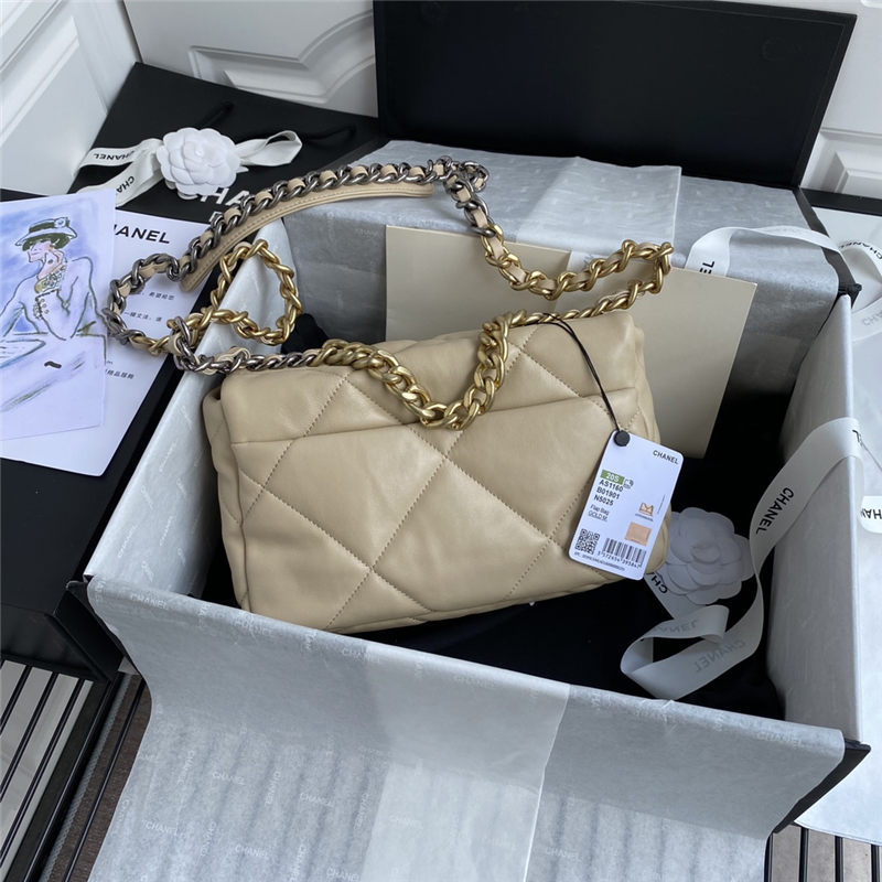 Chanel 19 Flap Bag Goatskin/Lambskin Beige High