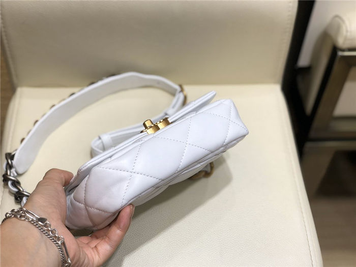 Waist Chanel 19 Flap Bag Lambskin/Goatskin White High