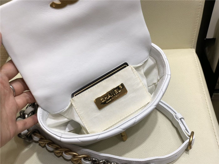 Waist Chanel 19 Flap Bag Lambskin/Goatskin White High