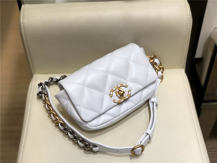 Waist Chanel 19 Flap Bag Lambskin/Goatskin White High