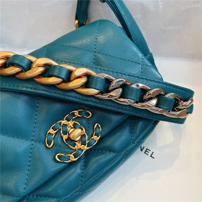 Waist Chanel 19 Flap Bag Lambskin/Goatskin Ocean Blue High