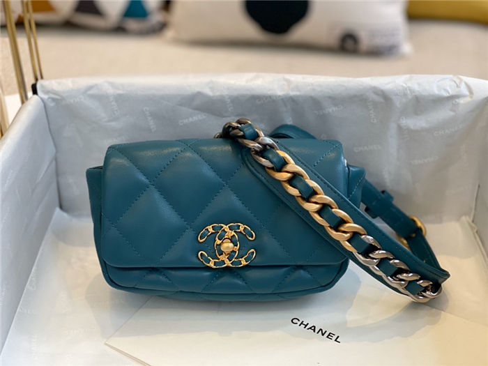 Waist Chanel 19 Flap Bag Lambskin/Goatskin Ocean Blue High