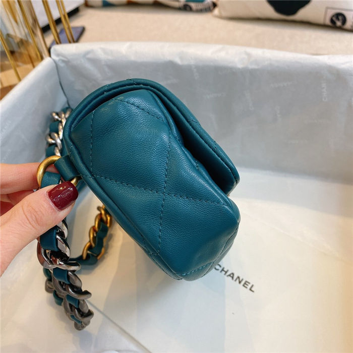 Waist Chanel 19 Flap Bag Lambskin/Goatskin Ocean Blue High