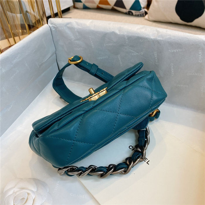 Waist Chanel 19 Flap Bag Lambskin/Goatskin Ocean Blue High