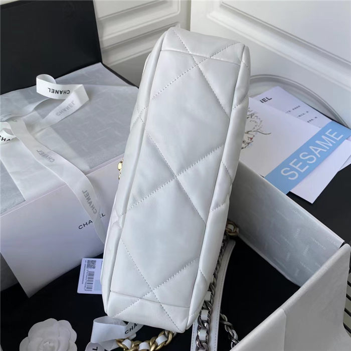 Large Chanel 19 Flap Bag Goatskin/Lambskin White High