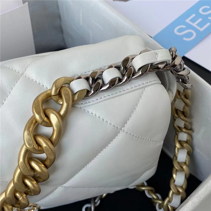 Large Chanel 19 Flap Bag Goatskin/Lambskin White High