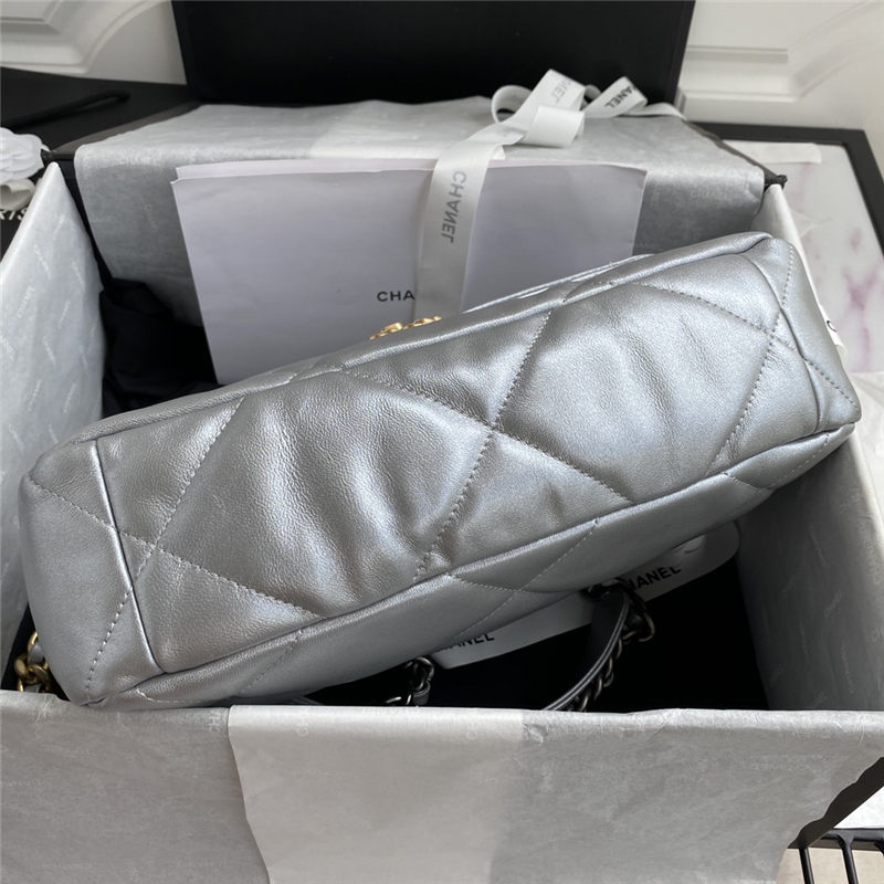 Large Chanel 19 Flap Bag Goatskin/Lambskin Silver High