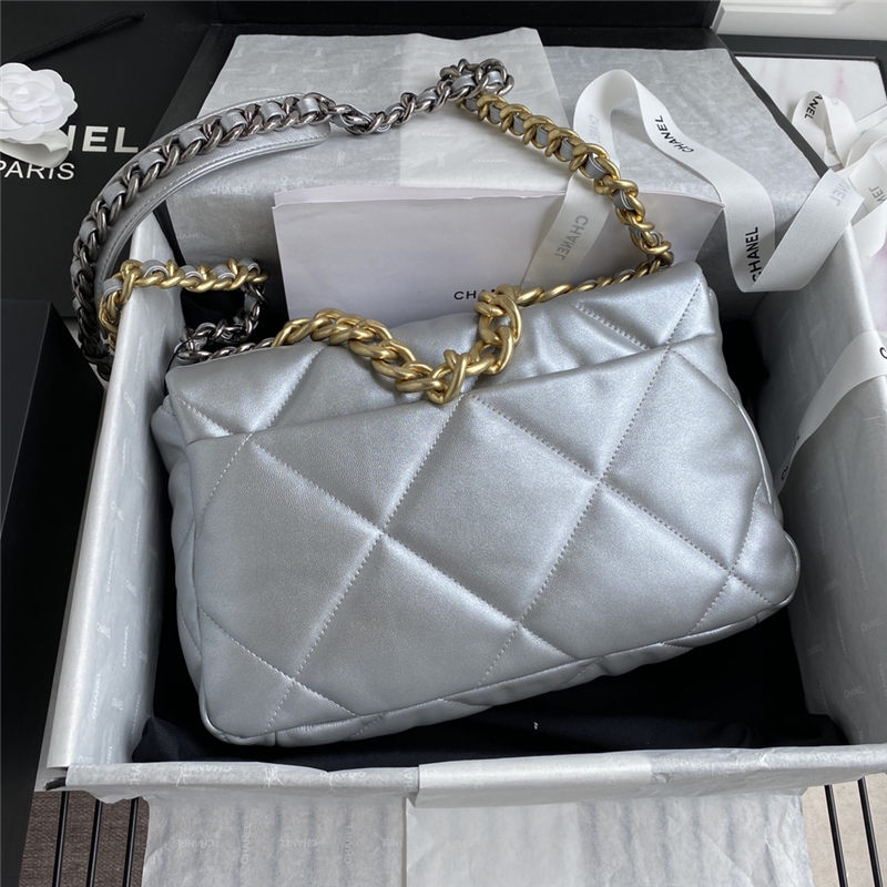 Large Chanel 19 Flap Bag Goatskin/Lambskin Silver High