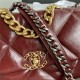 Large Chanel 19 Flap Bag Shiny Crumpled Calfskin Burgundy High