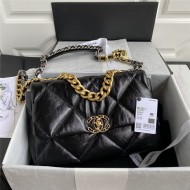 Large Chanel 19 Flap Bag Shiny Crumpled Calfskin Black High