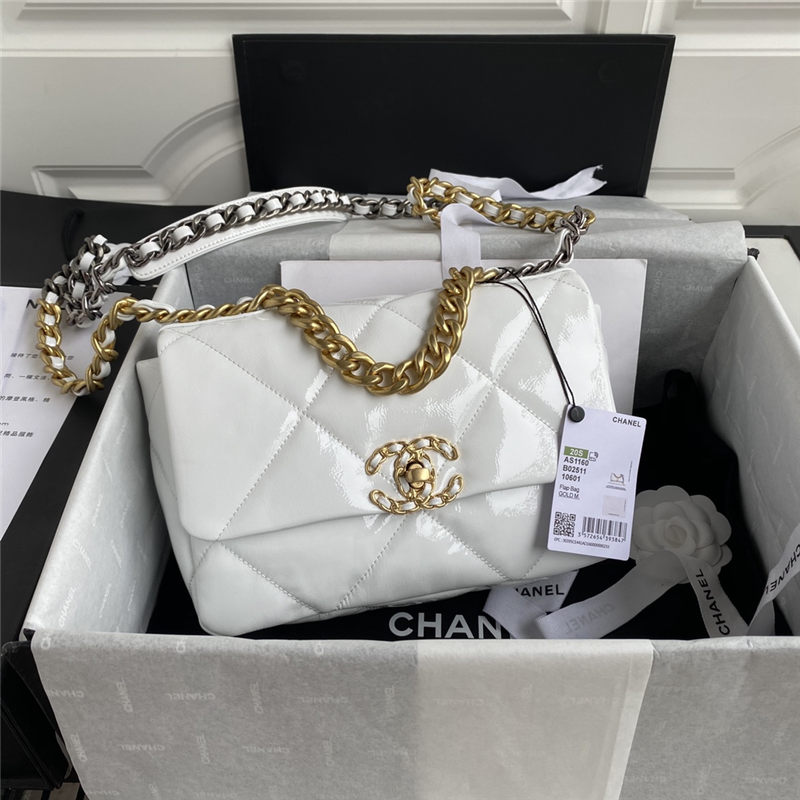 Chanel 19 Flap Bag Shiny Crumpled Calfskin White High