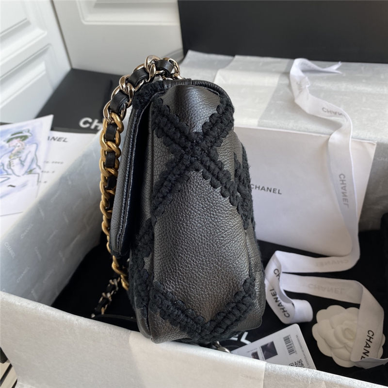 Chanel 19 Flap Bag Calfskin Crochet Black High