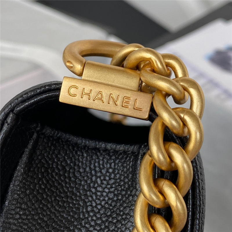 Chanel SMALL BOY Chanel MESSENGER BAG Grained Calfskin & Gold-Tone Metal AS3350 Black A