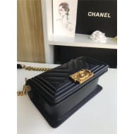 SMALL BOY Chanel HANDBAG Chevrons Pattern Grained Calfskin Black High