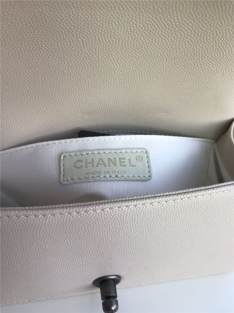 SMALL BOY Chanel HANDBAG Chevrons Pattern Grained Calfskin White High