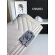 SMALL BOY Chanel HANDBAG Chevrons Pattern Grained Calfskin White High