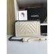 SMALL BOY Chanel HANDBAG Chevrons Pattern Grained Calfskin White High