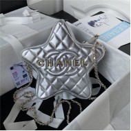 Chanel STAR HANDBAG Metallic Lambskin & Gold-Tone Metal AS4579 Silver A