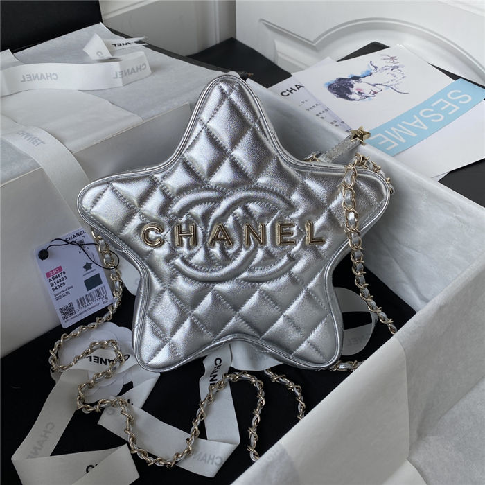 Chanel STAR HANDBAG Metallic Lambskin & Gold-Tone Metal AS4579 Silver A