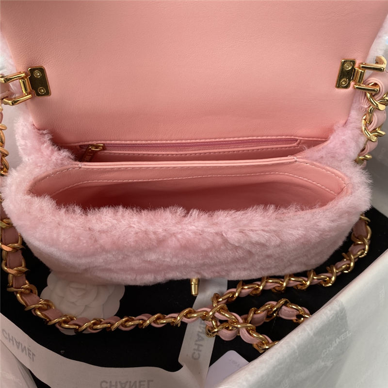 Chanel FLAP BAG Shearling & Gold-Tone Metal AS3499 Pink A