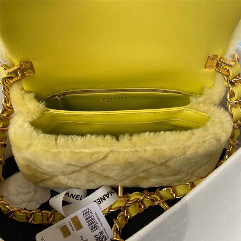 Chanel FLAP BAG Shearling & Gold-Tone Metal AS3499 Yellow A