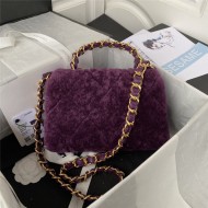 Chanel FLAP BAG Shearling & Gold-Tone Metal AS3499 Purple A