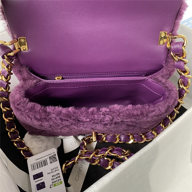 Chanel FLAP BAG Shearling & Gold-Tone Metal AS3499 Purple A