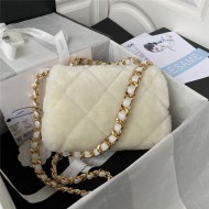 Chanel FLAP BAG Shearling & Gold-Tone Metal AS3499 White A